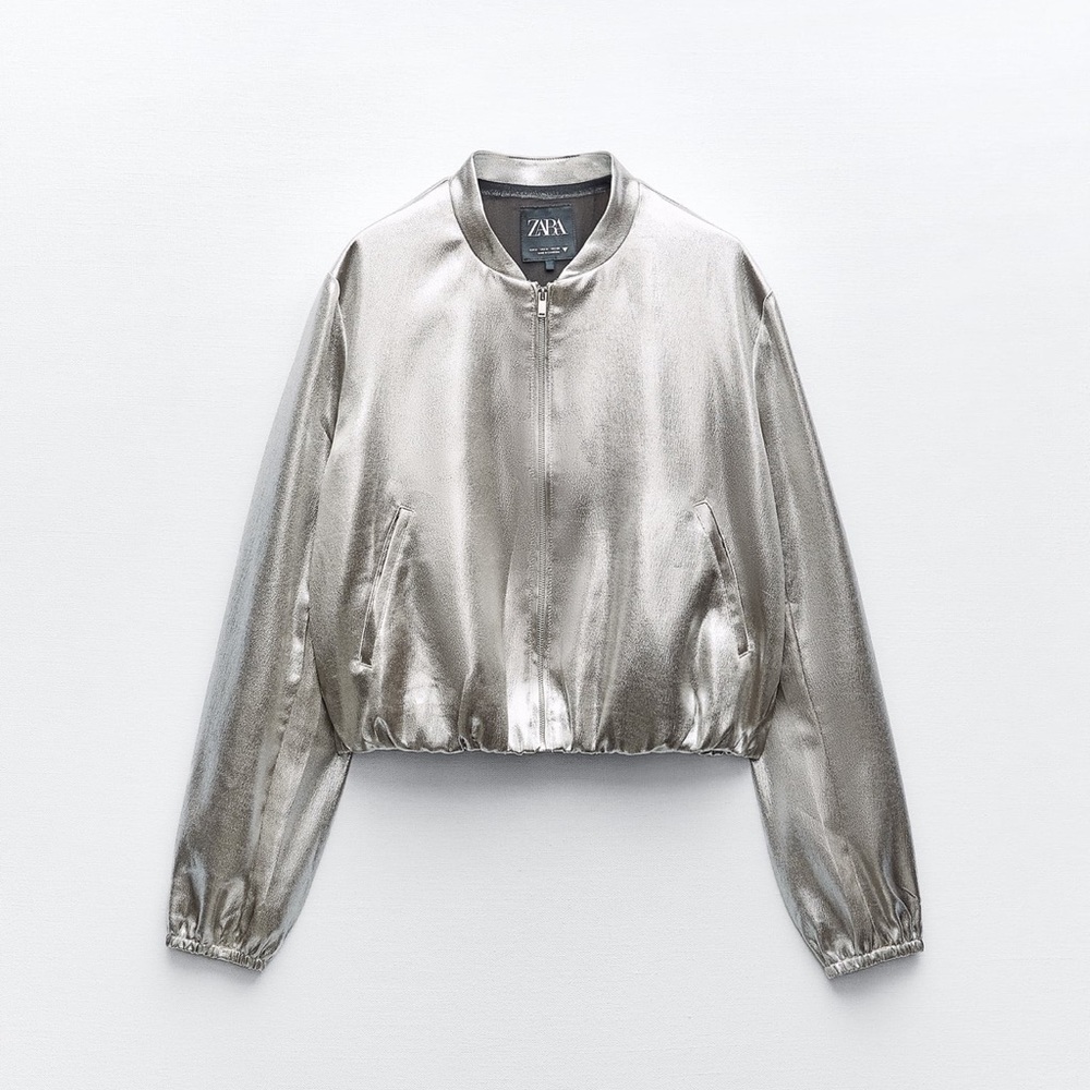 ZARA SATIN EFFECT FOIL BOMBER jacket bloggers favorite - Picture 10 of 13